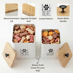Galvanized steel dog treat storage with matte black handles