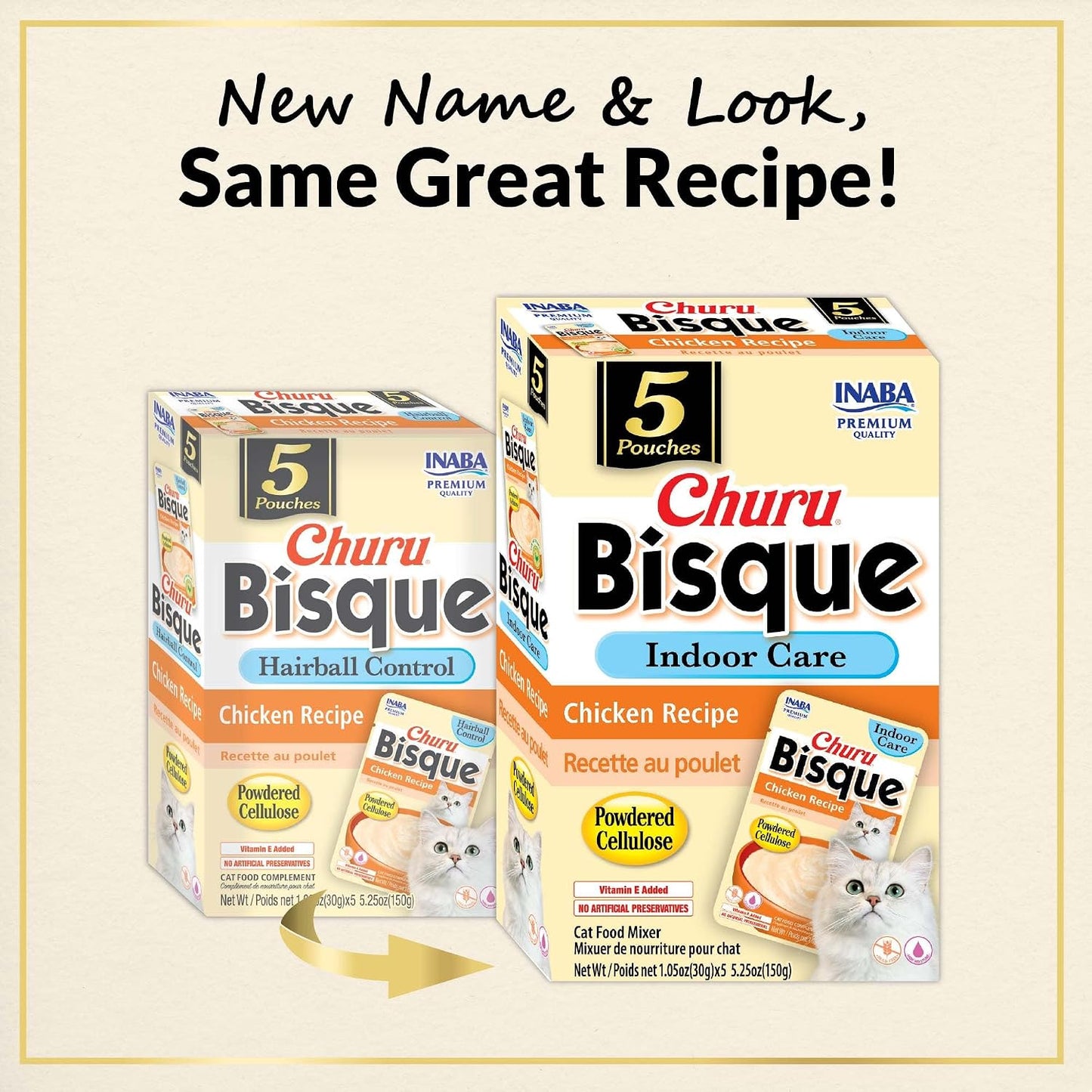Inaba Churu cat treat pouch showing natural ingredients and fiber