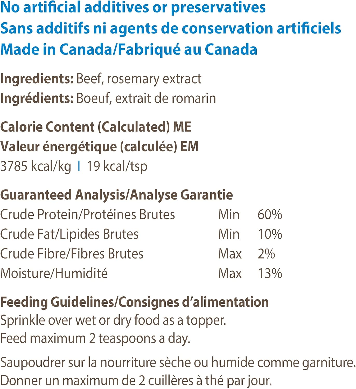High protein North American beef meal mixer ingredients label