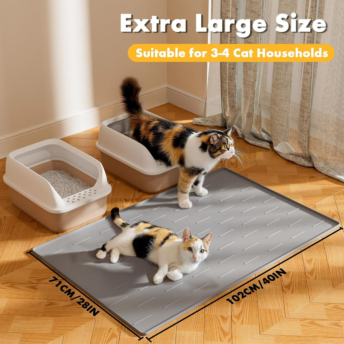 Multifunctional silicone pet mat being used as a food and water bowl placemat