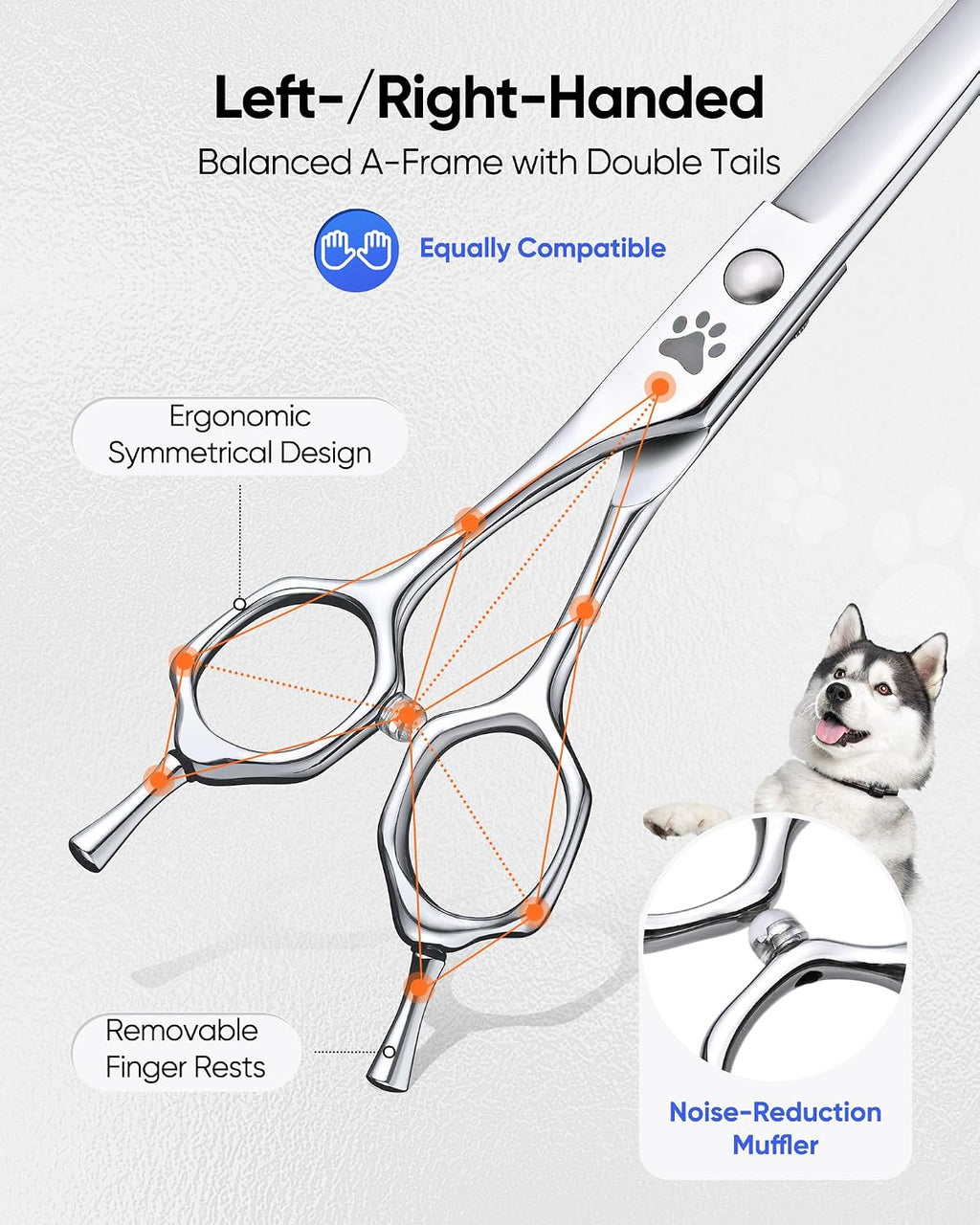 ULG 7 inch curved pet shears featuring built in noise reducing silencer pad.