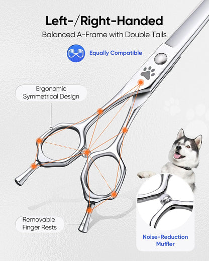 ULG 7 inch curved pet shears featuring built in noise reducing silencer pad.