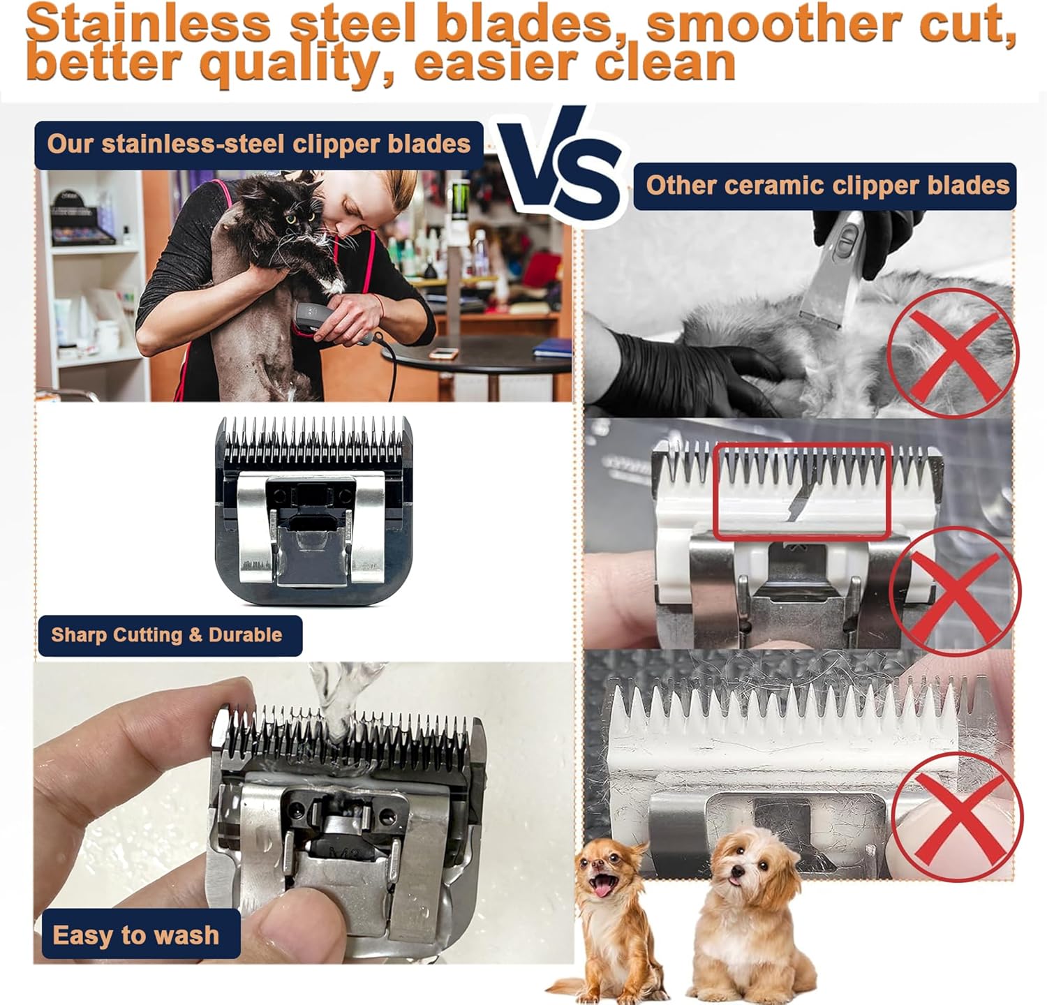 Stainless steel replacement pet clipper blade displaying the cutting teeth