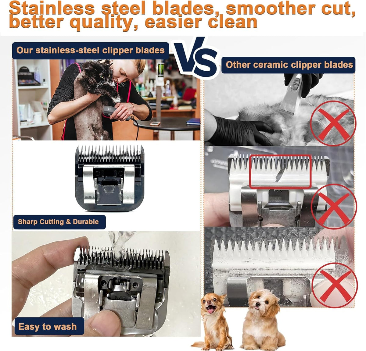 Stainless steel replacement pet clipper blade displaying the cutting teeth