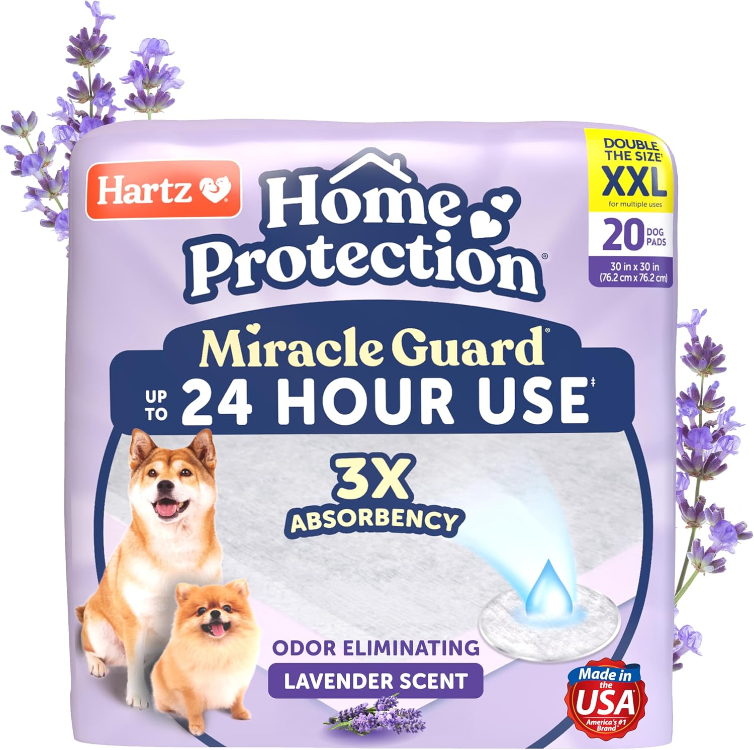 Hartz Miracle Guard Dog and Puppy Dog Pads Max Absorbency 24 Hour Use Odor Eliminating Lavender Scented No Leaks, Regular Size 25 Count - Image 15