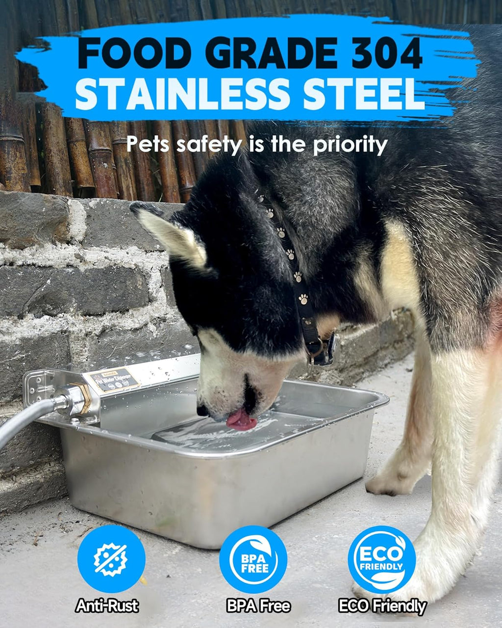 Bottom drain valve feature on the PETIMI stainless steel automatic livestock water bowl