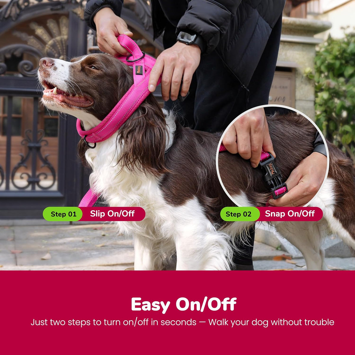Escape proof training dog vest with front metal D ring attachment