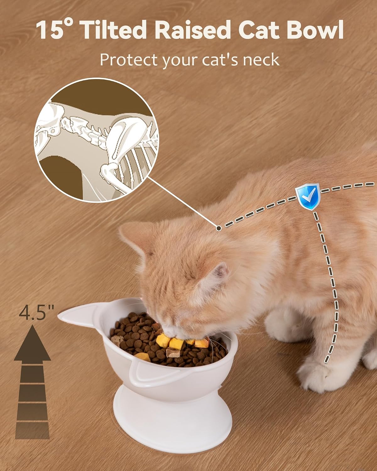 MateeyLife raised pet bowls showing 15 degree tilt angle
