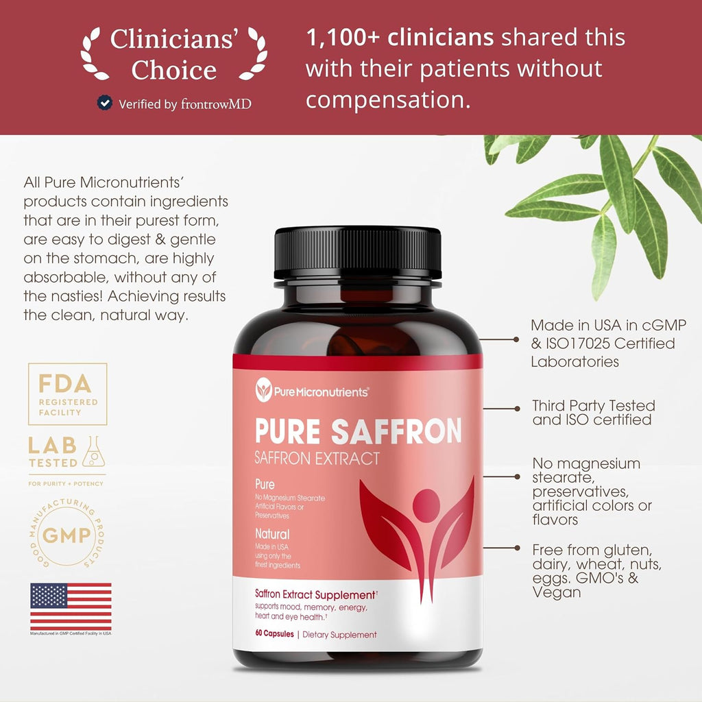 Pure Micronutrients saffron extract capsules supplement facts label