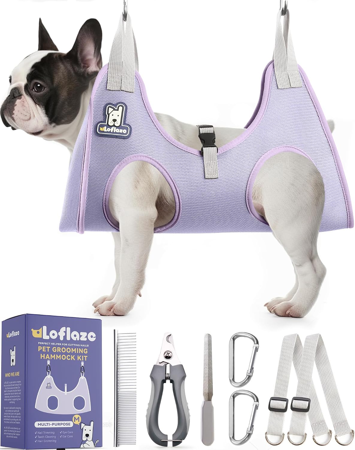 Loflaze Dog Grooming Hammock Harness for Dogs & Cats with Pet Nail Clipper Trimmer - Cat Hanger Sling for Trimming Clipping Nails- Dog Hammock Restraint Bag for Small Medium Large pet Grey S - Image 14