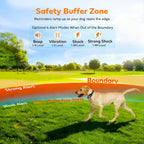 Handheld remote control transmitter showing custom boundary settings for virtual dog fencing