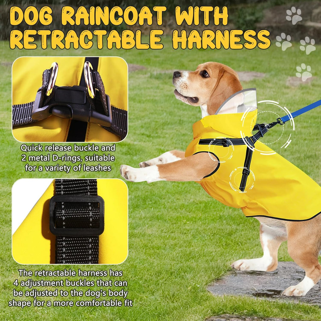 Bsemax waterproof pet poncho side view demonstrating the removable clear EVA hood and sleeveless design