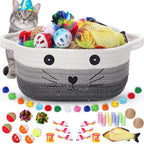 Zopeal 58 Pcs Summer Cat Storage Basket Gift Toys Set, Colorful Flashing Balls Pet Bell Crinkle Balls Spring Toys Attract Cat to Swat, Hunt, Interactive for Pet(Grey,9.8 Inch) - Image 11