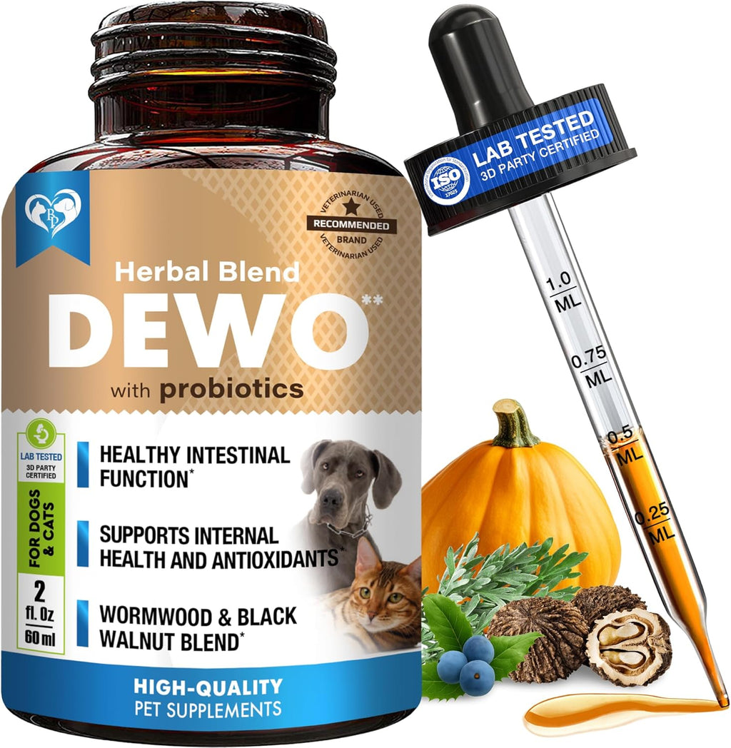 Beloved Pets Natural Intestinal Defense front view of the bottle showing the herbal liquid pet supplement.