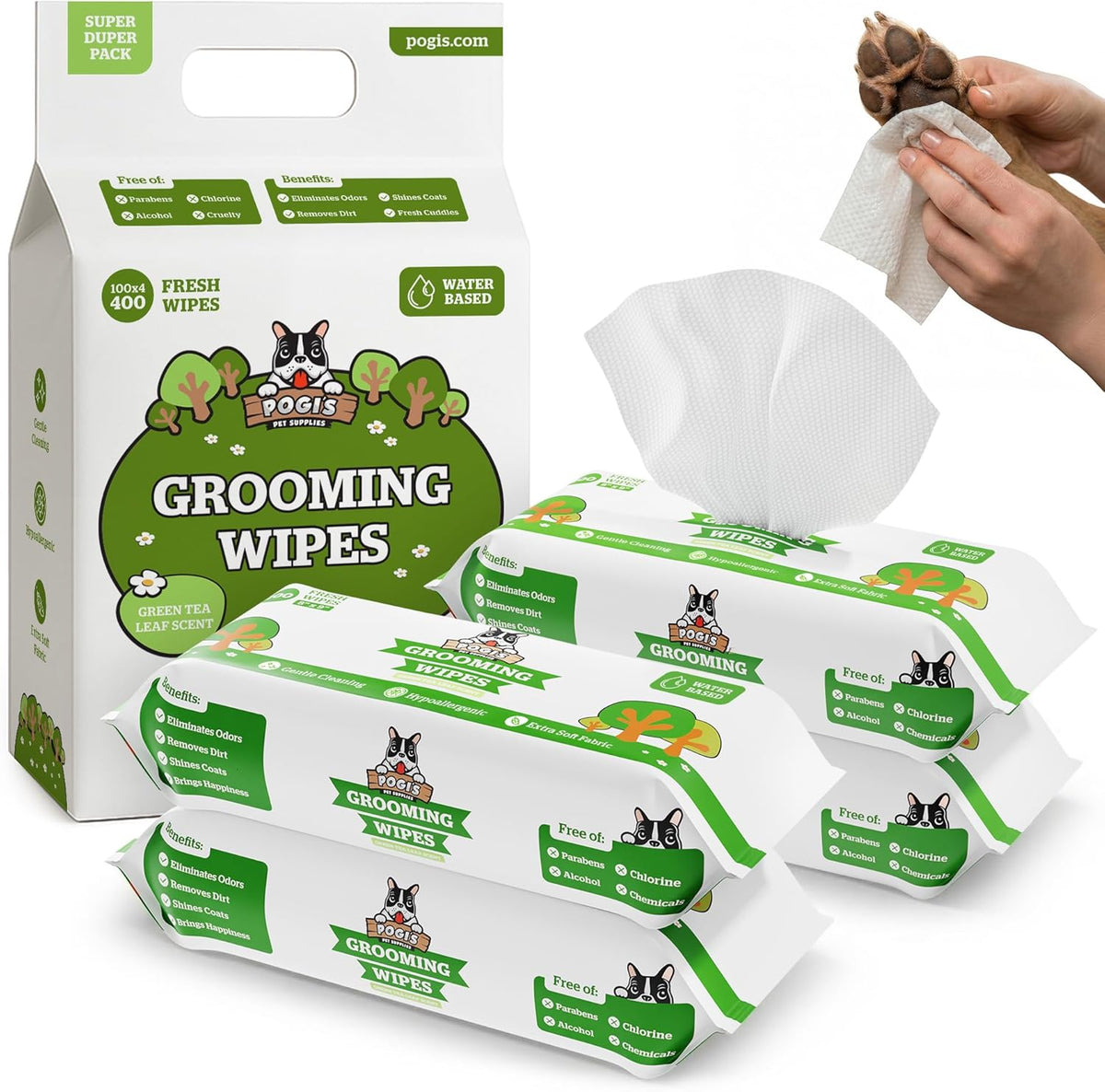 Pogi's Dog Grooming Wipes - Hypoallergenic Pet Wipes for Paws, Body & Butt - Cleaning & Hydrating, Fragrance Free, 100 Count - Image 10