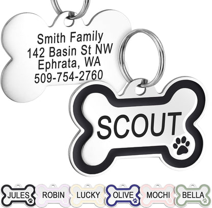 GoTags Stainless Steel Pet ID Bone Round and Heart Shaped Tags with Enamel Paw Design, Personalized Dog and Cat Tags, up to 5 Lines of Custom Text, Engraved on Both Sides (Sage, Regular Bone) - Image 12