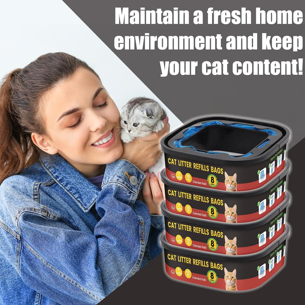Premium imported cat litter disposal system bags showing continuous film length.