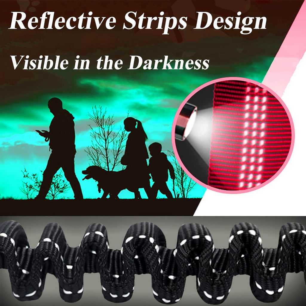 Shock absorbing pet leash attachment showing heavy duty zinc alloy double swivel clips