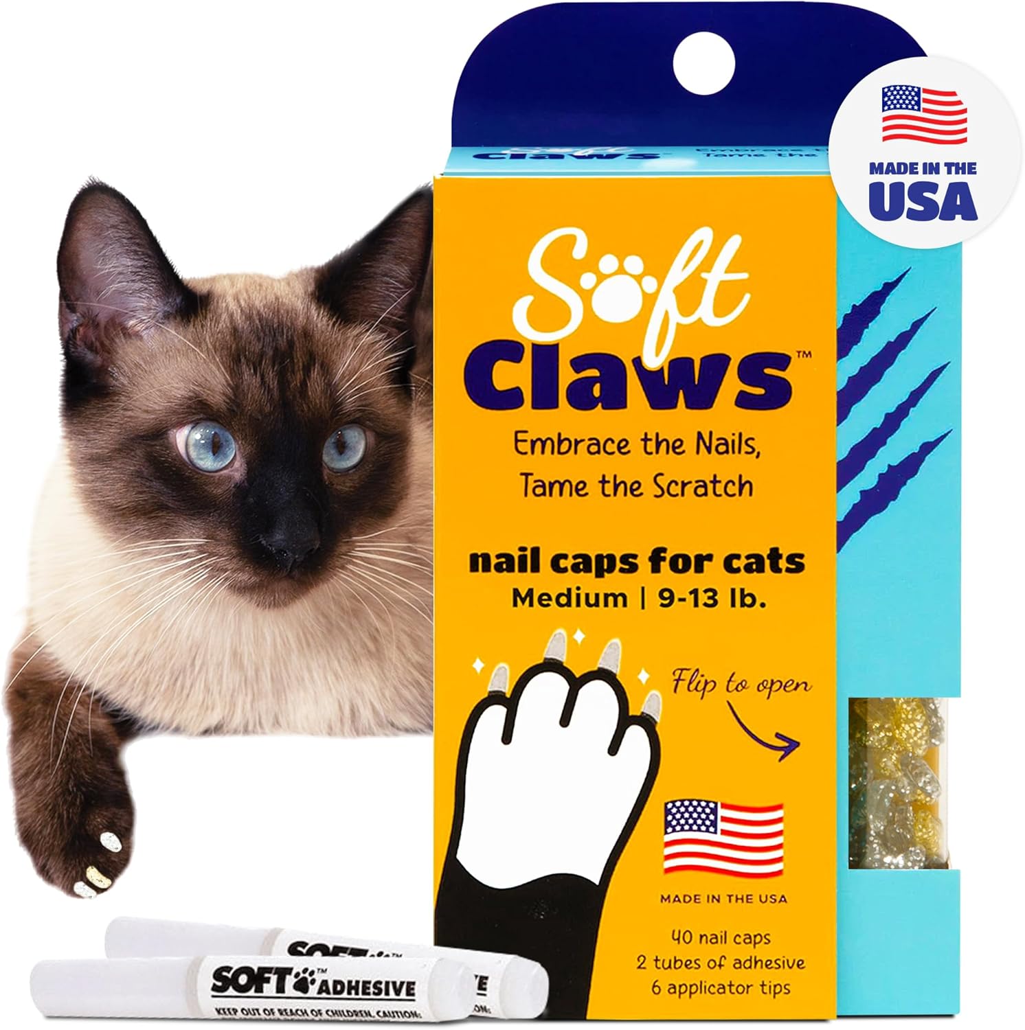 Soft Claws Cat Nail Caps for Medium Cats - (40 Caps, Sparkle Variety) - Made in USA - Veterinarian-Developed | Protects Furniture & Skin - Easy to Apply, Long-Lasting Anti-Scratch Soft Cat Claw Covers - Image 10
