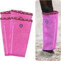 CareMaster fine mesh fly boots front view on horse legs showing hot fuchsia mesh.