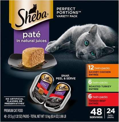 Sheba Perfect Portions Wet Cat Food Pate with Sustainable Salmon, Signature Seafood Entree, and Tender White Fish and Tuna Entree Variety Pack, 2.6 oz. Twin Pack Trays (24 Count, 48 Servings) - Image 14