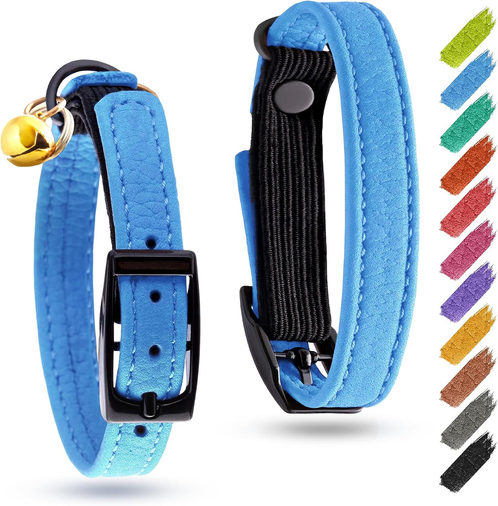 Leather Cat Collar with Bell and Safety Elastic Strap Breakaway Alternative for Small & Large Kittens, Stylish Pet Leather Collar for Boy, Girl Cats with Metal Buckle & QR ID Tag (Mint) - Image 10