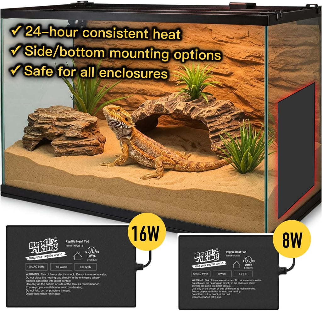 Installation view of terrarium heater on the side of a reptile tank
