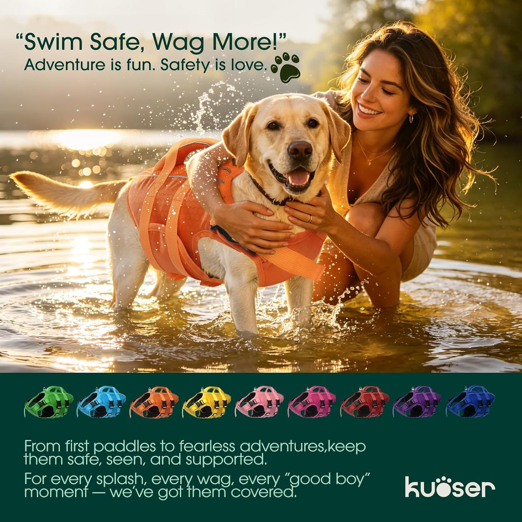 Kuoser Dog Life Jacket High Flotation, Reflective Dogs Life Vest for Swimming Boating, Adjustable Small Medium Large Dog lifejacket, Lightweight Dogs Life Preserver Rescue Handle Spring Summer Pool - Image 9