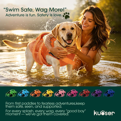 Kuoser Dog Life Jacket High Flotation, Reflective Dogs Life Vest for Swimming Boating, Adjustable Small Medium Large Dog lifejacket, Lightweight Dogs Life Preserver Rescue Handle Spring Summer Pool - Image 9