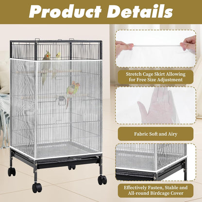 Hpmjz lightweight bird cage skirt installed on a square parrot cage