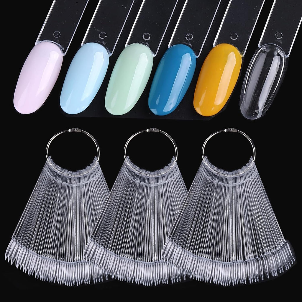 Sutokaka 150 piece clear nail swatch sticks set with metal rings.