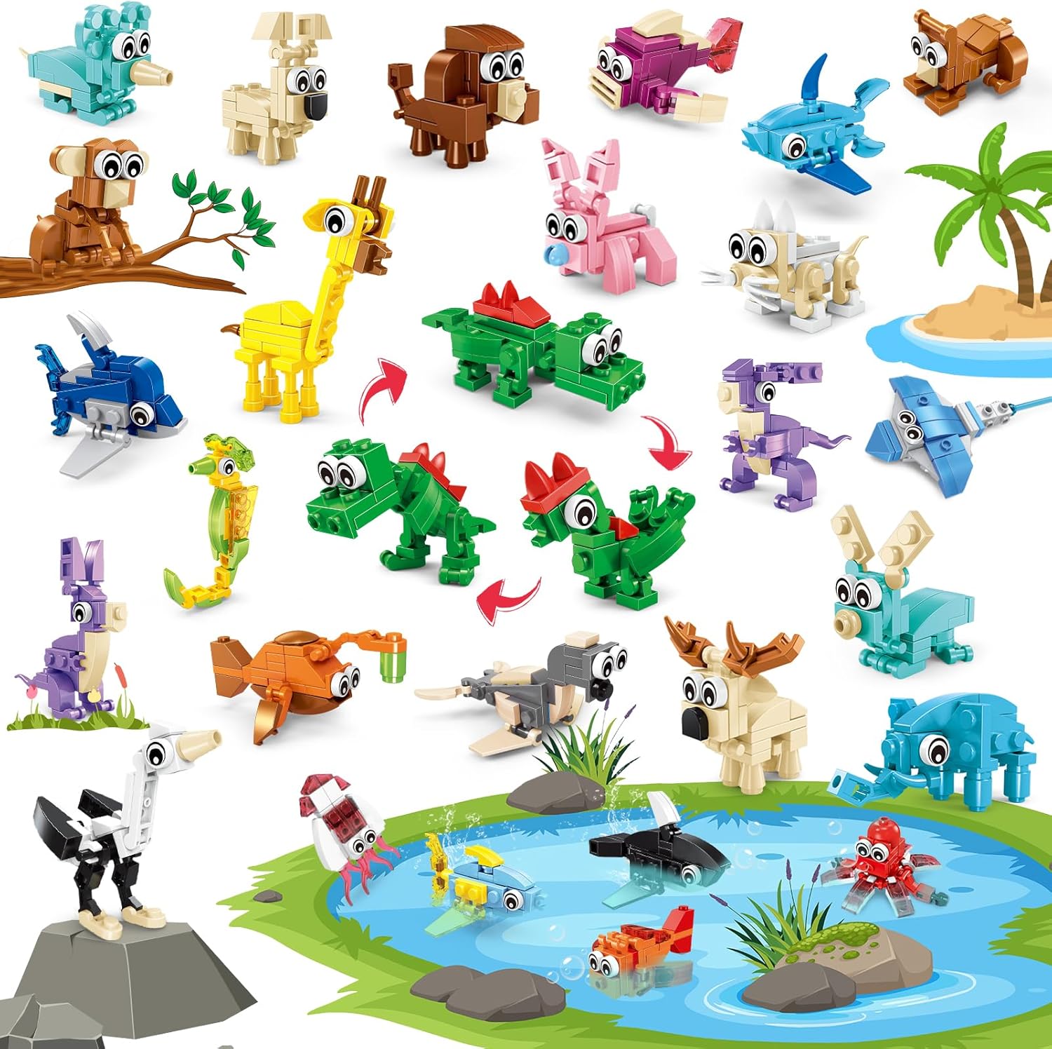 IMCUAMK Animal Building Sets front packaging view showcasing various transformable toy figures for kids