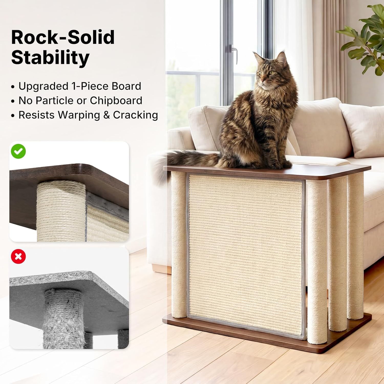 Side table for cats with dark walnut wood finish