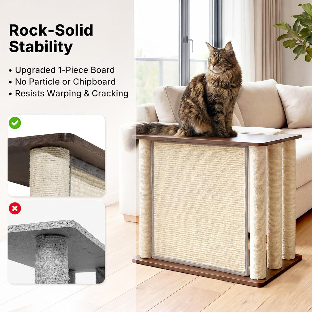 Side table for cats with dark walnut wood finish