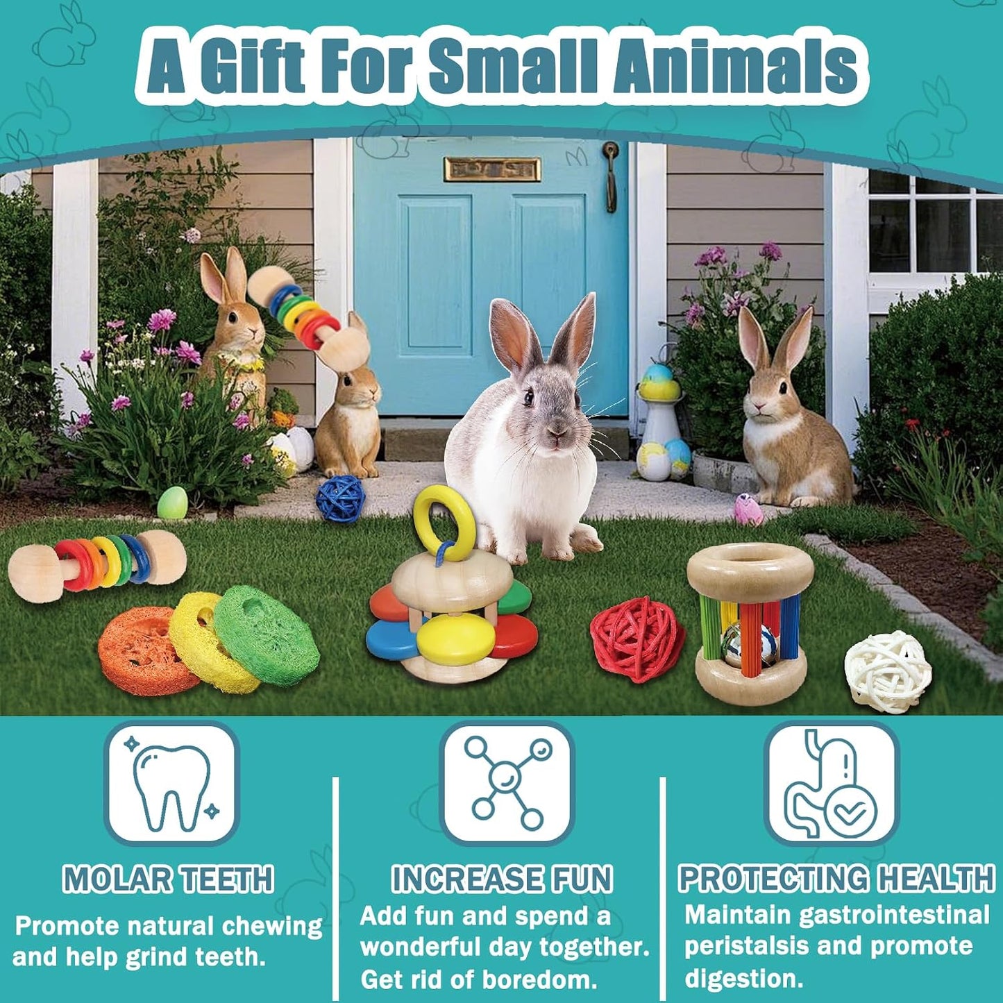 Safe eco-friendly chinchilla chewing toys displayed together in a collection