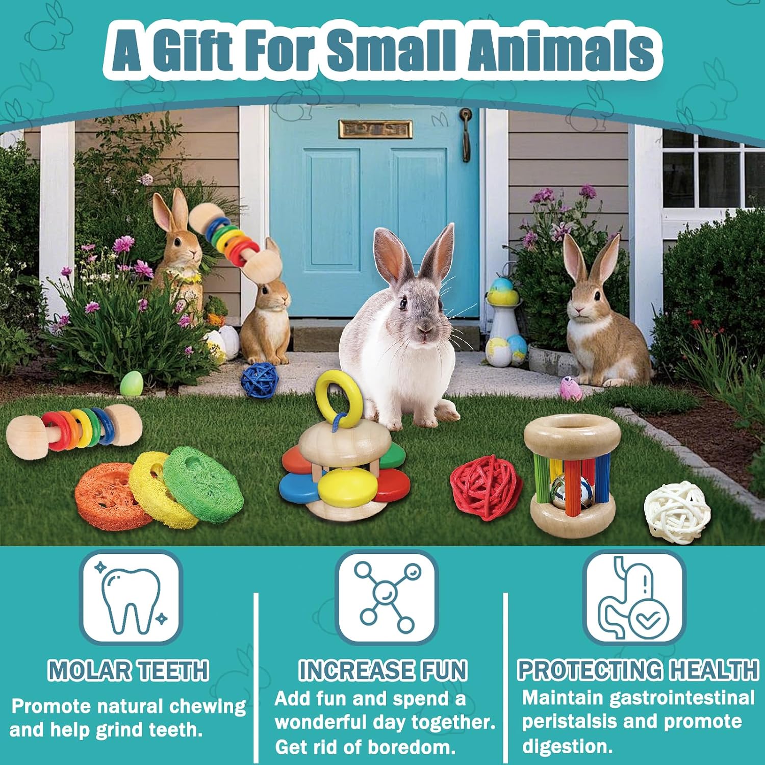 Safe eco-friendly chinchilla chewing toys displayed together in a collection