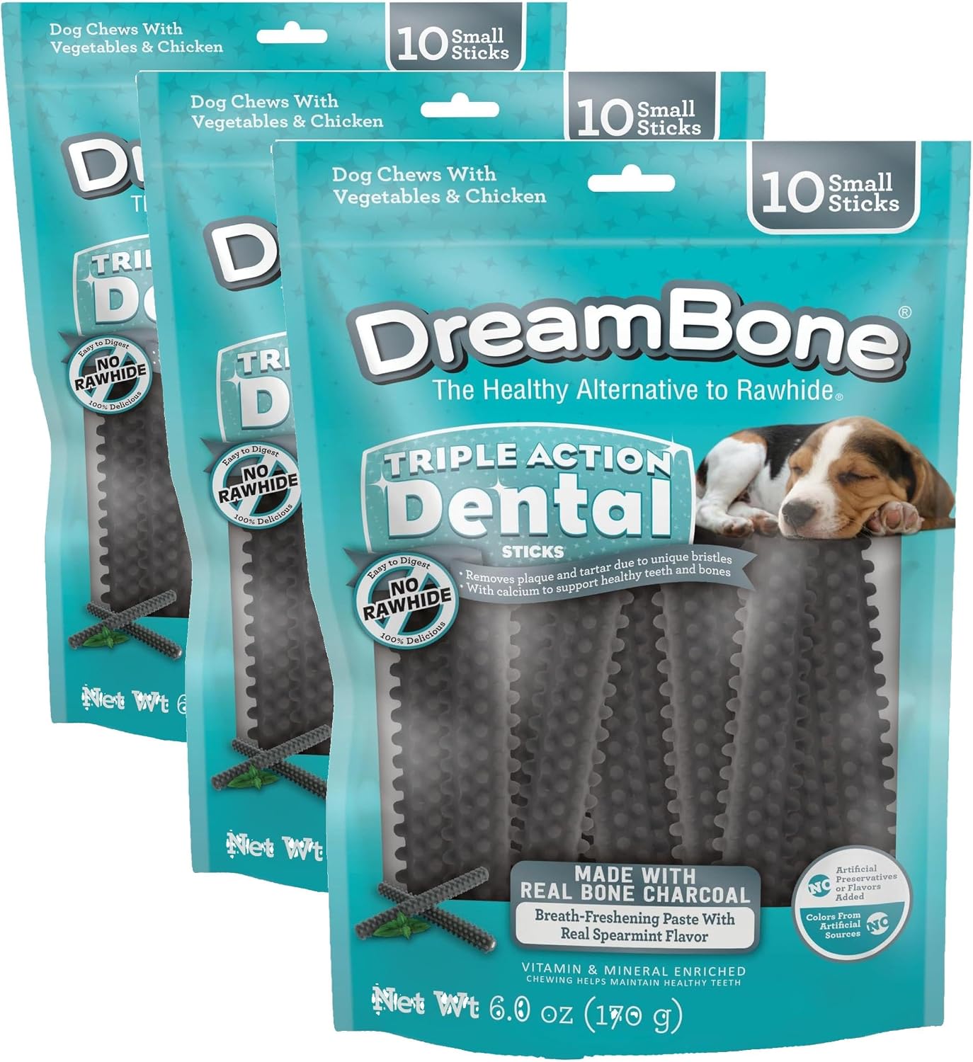 DreamBone Triple Action Dental Sticks Charcoal, 10 Count, Rawhide-Free Chews for Small and Medium Sized Dogs Freshens Breath - Image 12