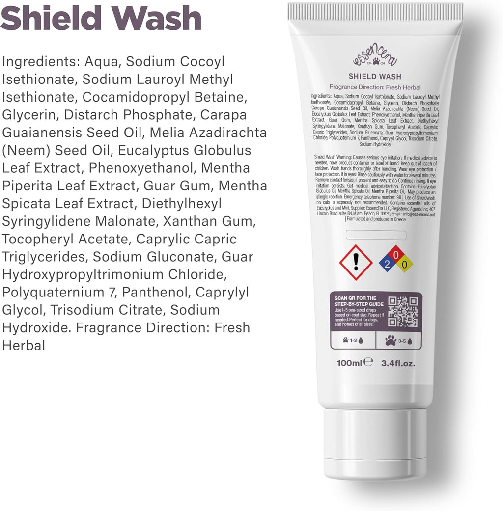 Essencera Shield Wash premium packaging imported authentic USA pet care product