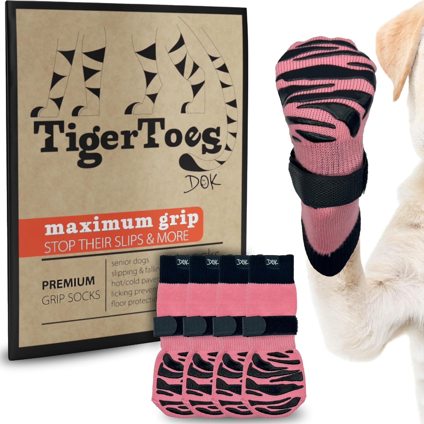 DOK TigerToes Premium Non-Slip Dog Socks for Hardwood Floors - Extra-Thick Grip that Works Even When Twisted - Prevents Licking, Slipping, and Great for Dog Paw Protection - Size Large - Image 11