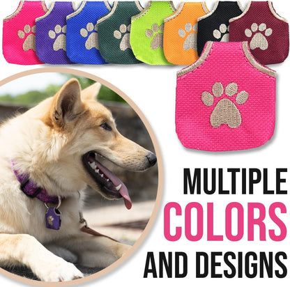 Woofhoof noise free dog tag sleeve attached to collar D ring