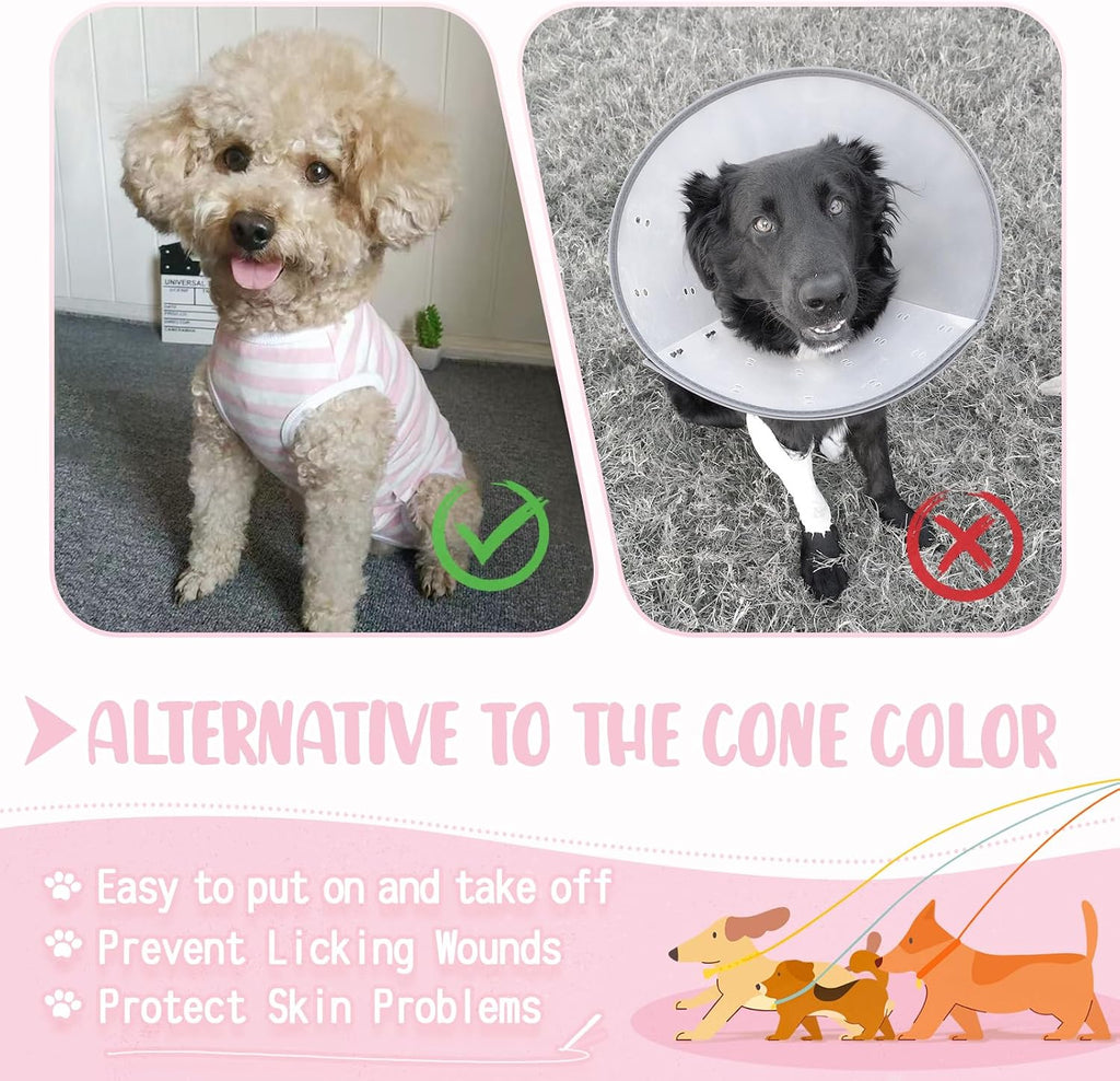 Small dog surgical onesie showing back snap button closure