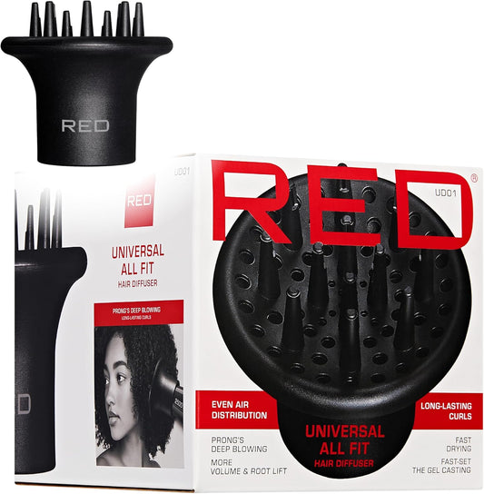 Red by Kiss Universal Hair Dryer Diffuser front view showcasing the long prongs for curly hair volume.