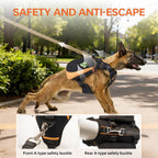 Top non-slip rubber handle and metal no-pull leash attachment ring.