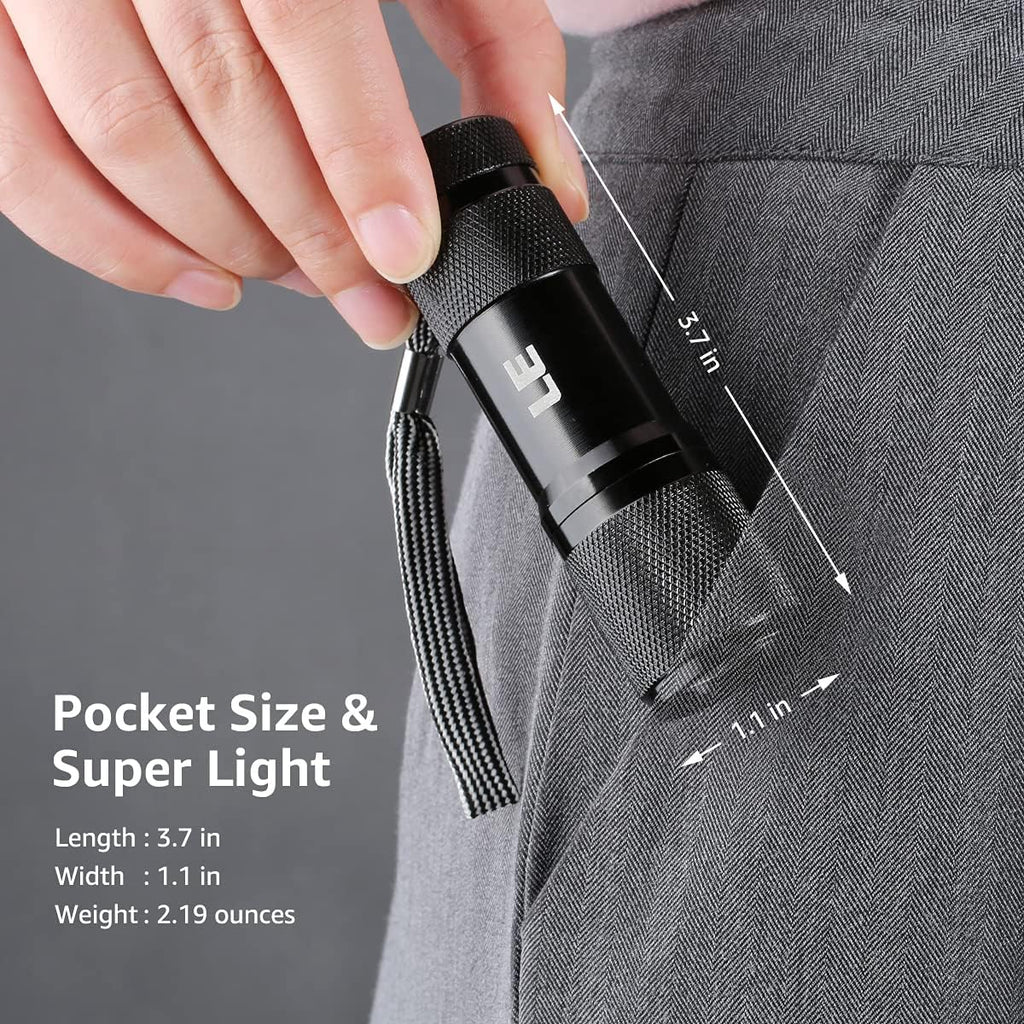 Lighting EVER impact resistant aluminum ultraviolet flashlight with wrist lanyard.