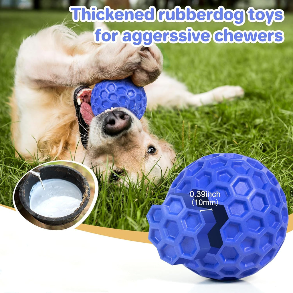 DISSKNIC blue squeaky pet ball floating in water during an outdoor fetch game.