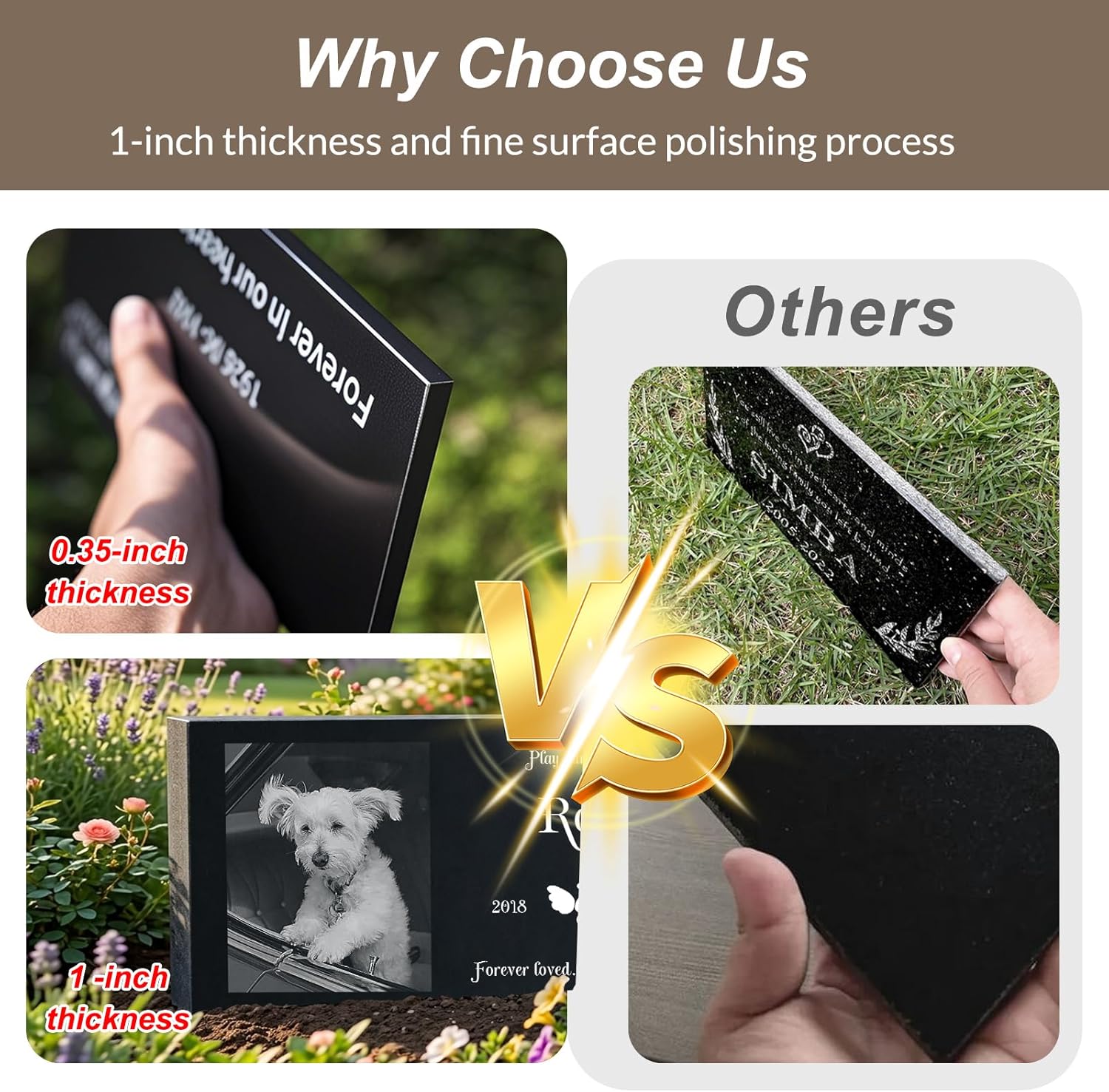 FANTAART personalized black granite grave marker placed outdoors in a green garden setting.