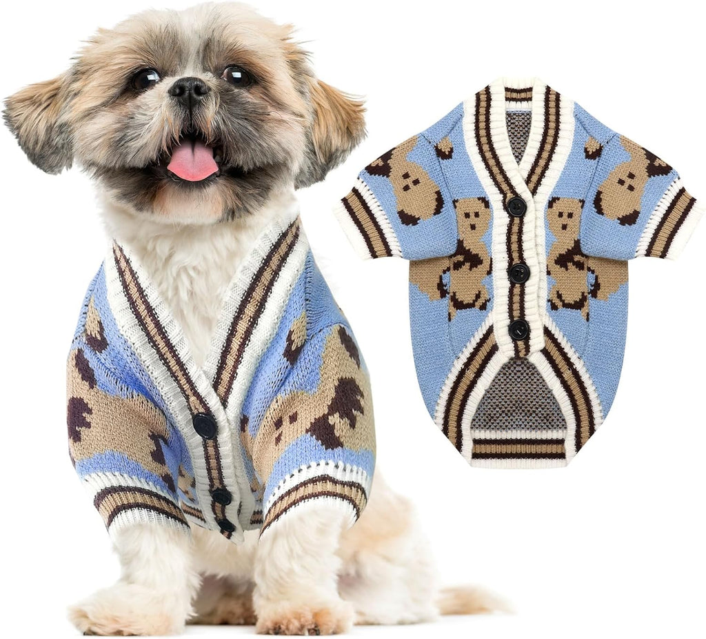ABRRLO Small Dog Sweaters Cute Bear Dog Cardigans Clothes for Small Medium Dogs Boy Girl Puppy Cat Knitting Cardigan Outfits Dogs Autumn Coats Warm Pet Doggy Clothes Soft Knitwear Apparel (Beige,M) - Image 9