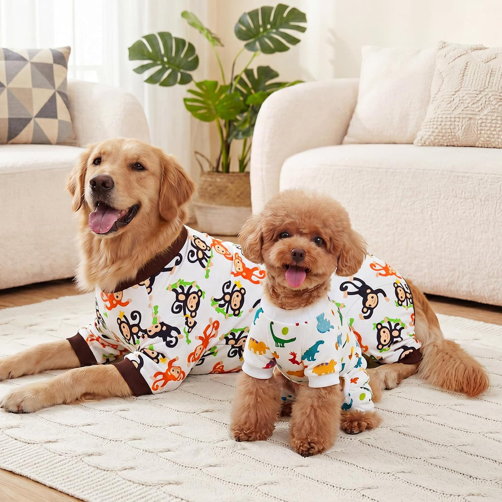 XPUDAC medium size dog pajamas showing the close-up rear view detailing the convenient cut-out for hassle-free potty breaks.