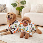 XPUDAC medium size dog pajamas showing the close-up rear view detailing the convenient cut-out for hassle-free potty breaks.
