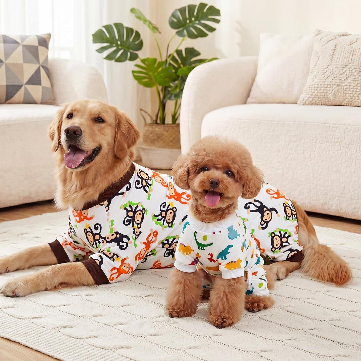 XPUDAC medium size dog pajamas showing the close-up rear view detailing the convenient cut-out for hassle-free potty breaks.
